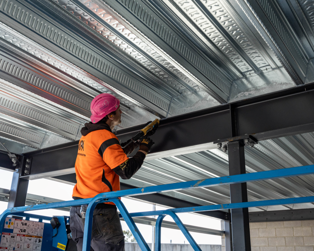 National Storage Tullamarine worker installing SlimDek 210® 