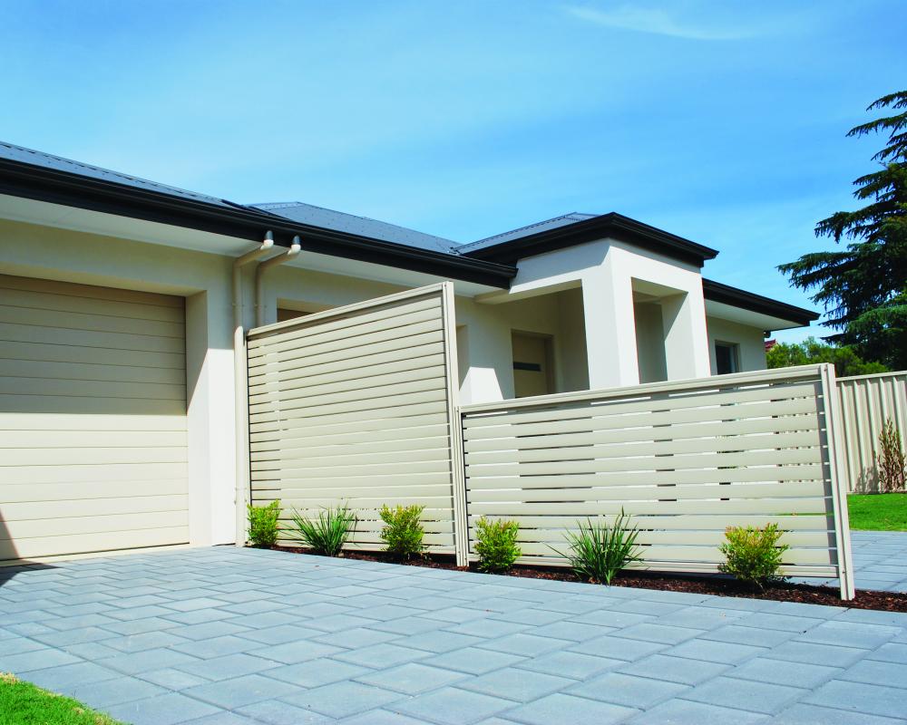 Fielders SLAT SCREENING used for fencing for Australian home in colorbond Surfmist